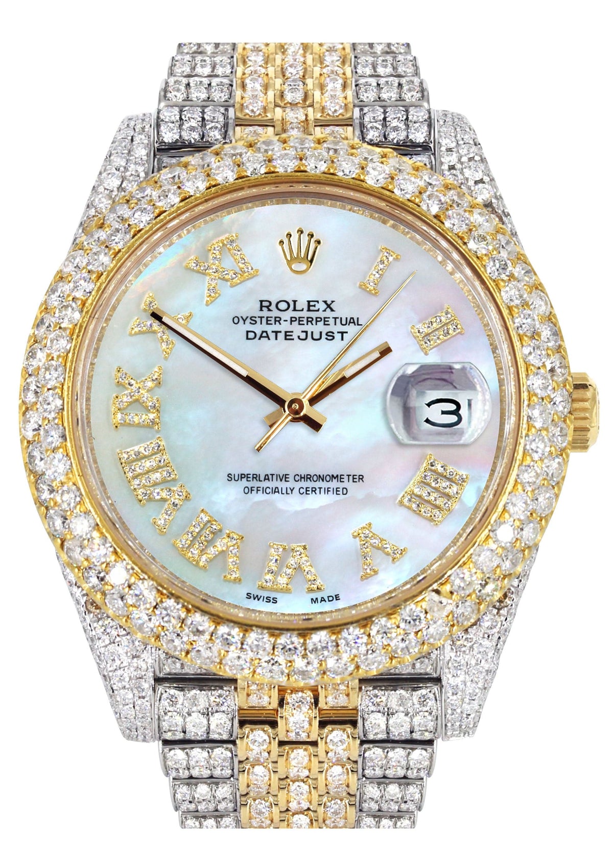 Diamond Iced Out Rolex Datejust 41 | 25 Carats Of Diamonds | Mother Of Pearl Dial | Two Tone | Two Row | Jubilee Band