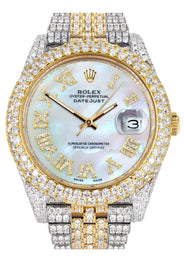 Diamond Iced Out Rolex Datejust 41 | 25 Carats Of Diamonds | Mother Of Pearl Dial | Two Tone | Two Row | Jubilee Band