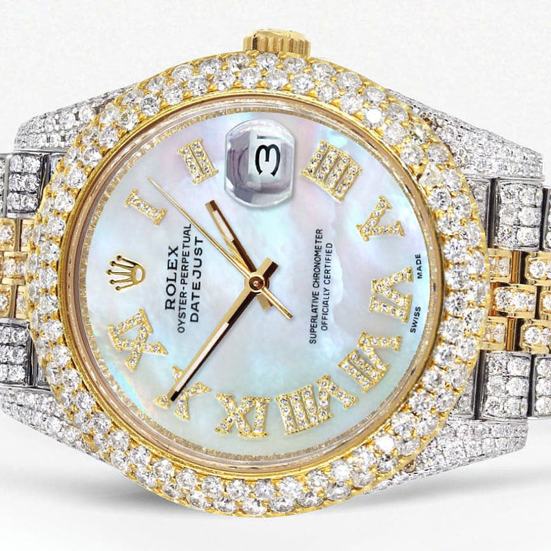 Diamond Iced Out Rolex Datejust 41 | 25 Carats Of Diamonds | Mother Of Pearl Dial | Two Tone | Two Row | Jubilee Band