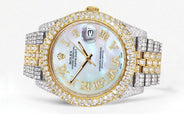 Diamond Iced Out Rolex Datejust 41 | 25 Carats Of Diamonds | Mother Of Pearl Dial | Two Tone | Two Row | Jubilee Band