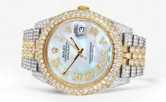 Womens Diamond Iced Out Rolex Datejust 41 | 25 Carats Of Diamonds | Mother Of Pearl Dial | Two Tone | Two Row | Jubilee Band