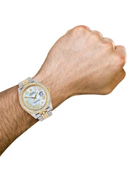 Diamond Iced Out Rolex Datejust 41 | 25 Carats Of Diamonds | Mother Of Pearl Dial | Two Tone | Two Row | Jubilee Band