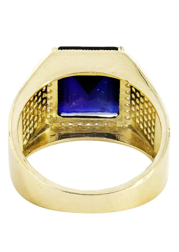 Mens Sapphire Ring | 10K Solid Yellow Gold | Style #6