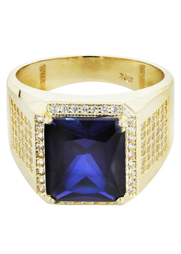 Mens Sapphire Ring | 10K Solid Yellow Gold | Style #6