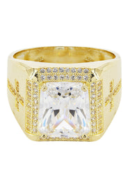 Rock Crystal  10K Gold Mens Ring | 11.8 Grams