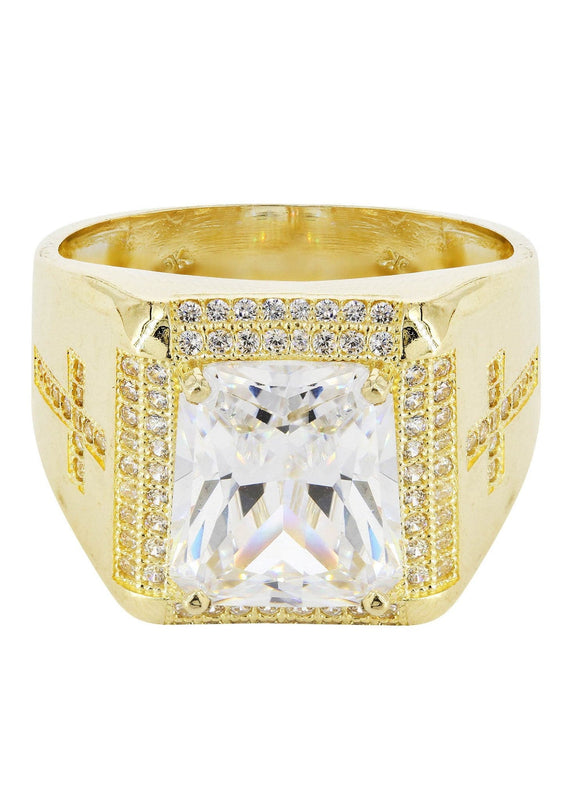 Rock Crystal  10K Gold Mens Ring | 11.8 Grams