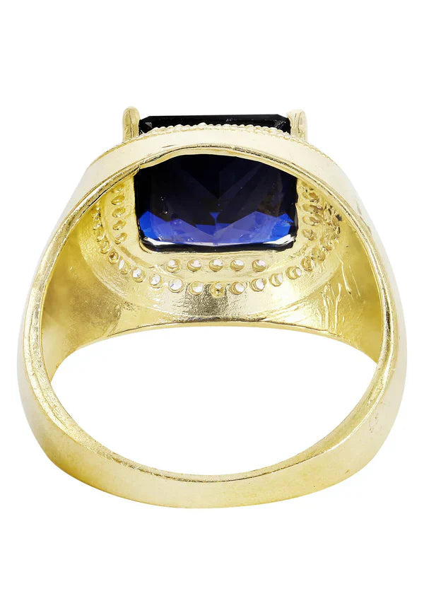 Mens Sapphire Ring | 10K Solid Yellow Gold | Style #4
