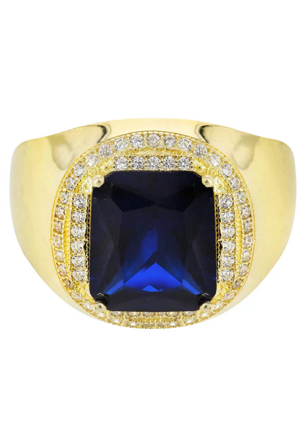 Mens Sapphire Ring | 10K Solid Yellow Gold | Style #4