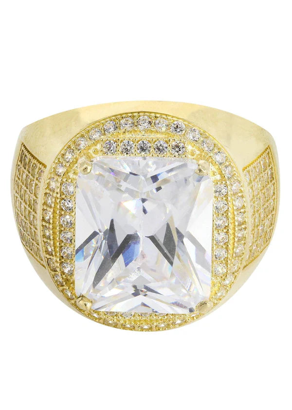 Mens Rock Crystal Ring | 10K Solid Yellow Gold | Style #13