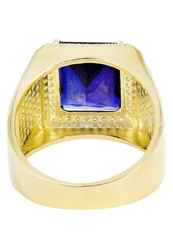 Mens Sapphire Ring | 10K Solid Yellow Gold | Style #7