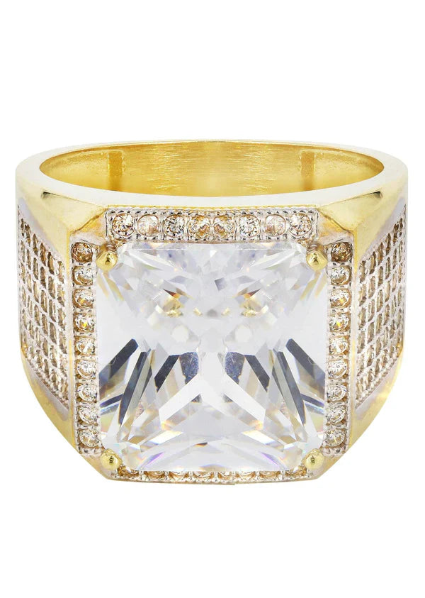 Mens Rock Crystal #2 Ring | 10K Solid Yellow Gold
