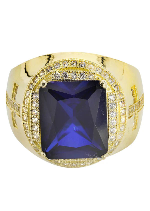 Mens Sapphire Ring | 10K Solid Yellow Gold | Style #5