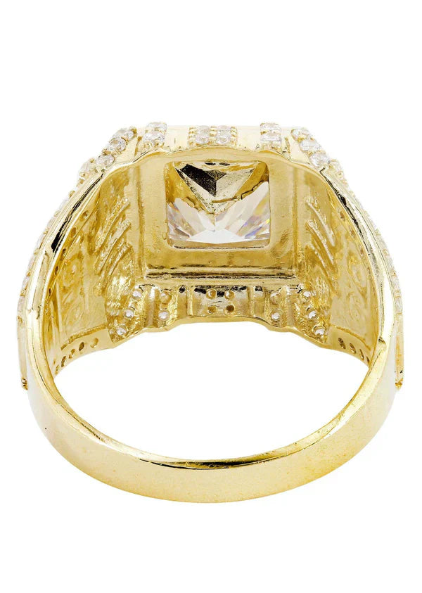 Mens Rock Crystal Ring | 10K Solid Yellow Gold