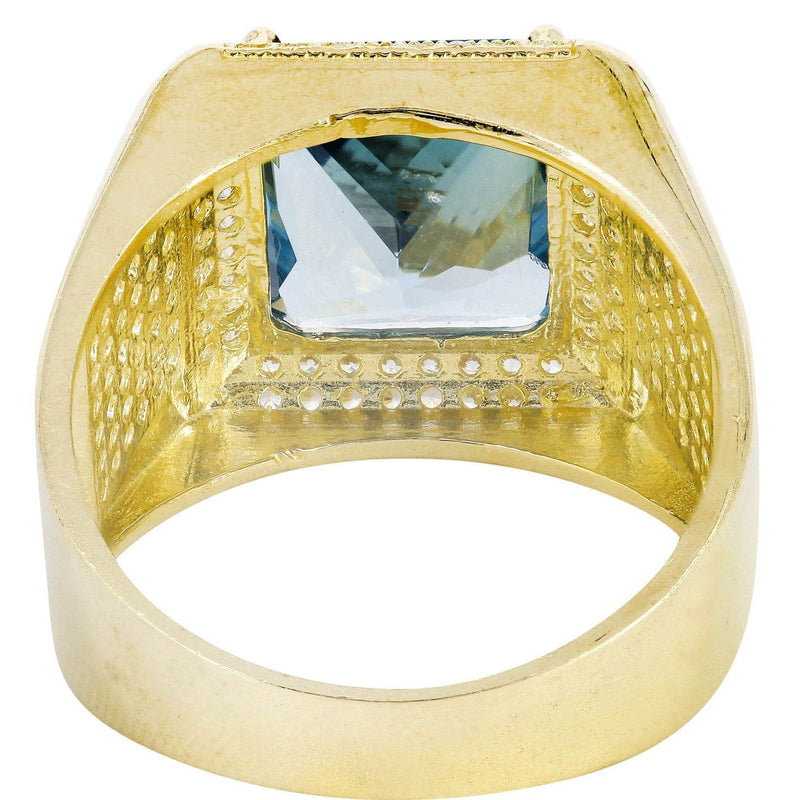 Aqua Marine 10K Gold Mens Ring | 9.2 Grams