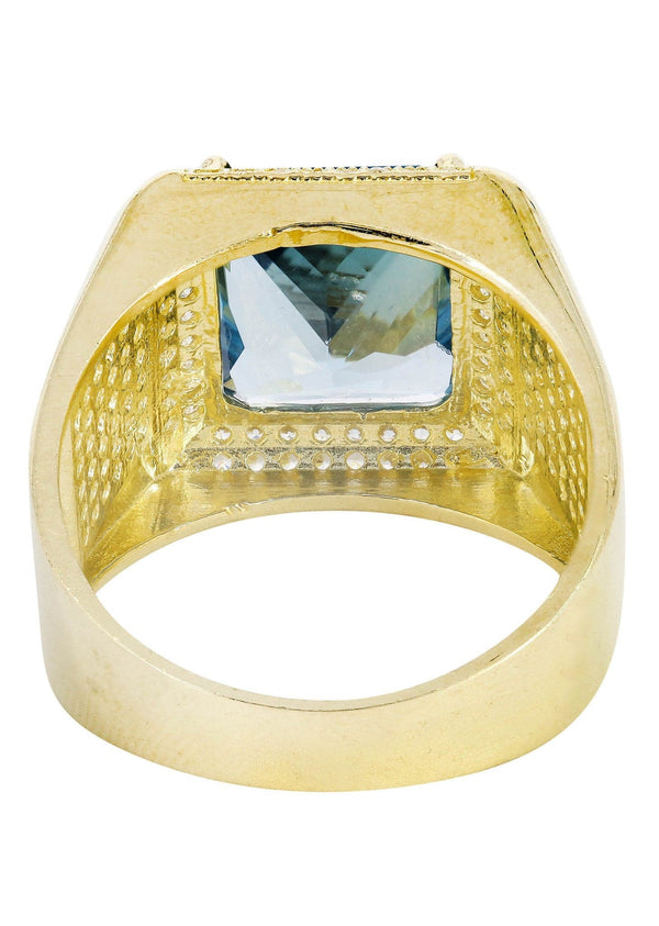 Aqua Marine 10K Gold Mens Ring | 9.2 Grams