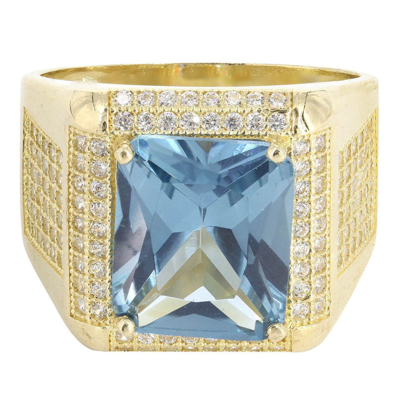 Aqua Marine 10K Gold Mens Ring | 9.2 Grams