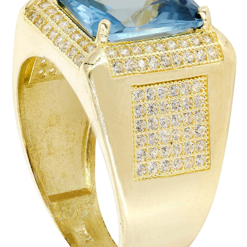 Aqua Marine 10K Gold Mens Ring | 9.2 Grams