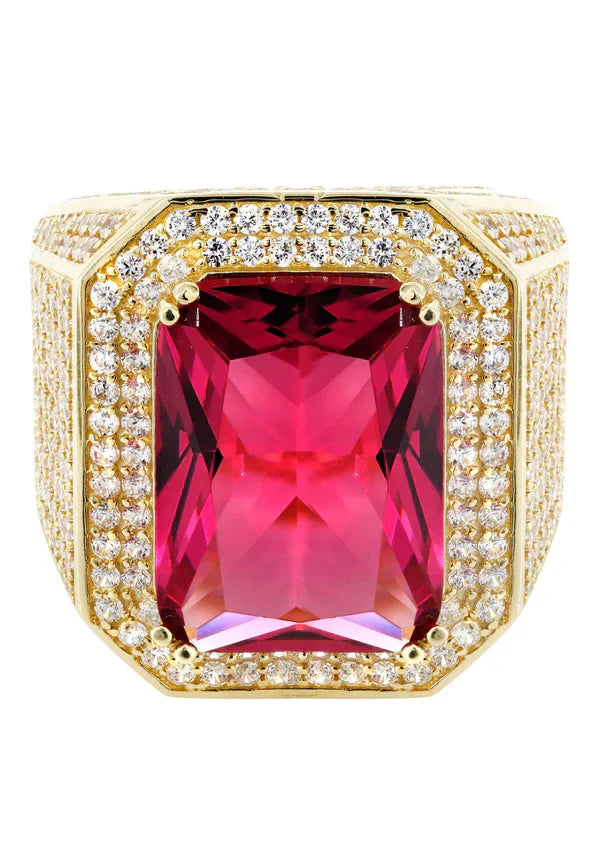 Mens Ruby Ring | 10K Solid Yellow Gold | Style #1