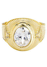 Rock Crystal 10K Gold Mens Ring | 9.5 Grams
