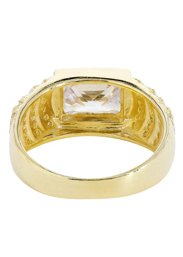 Mens Rock Crystal Ring | 10K Solid Yellow Gold | Style #9