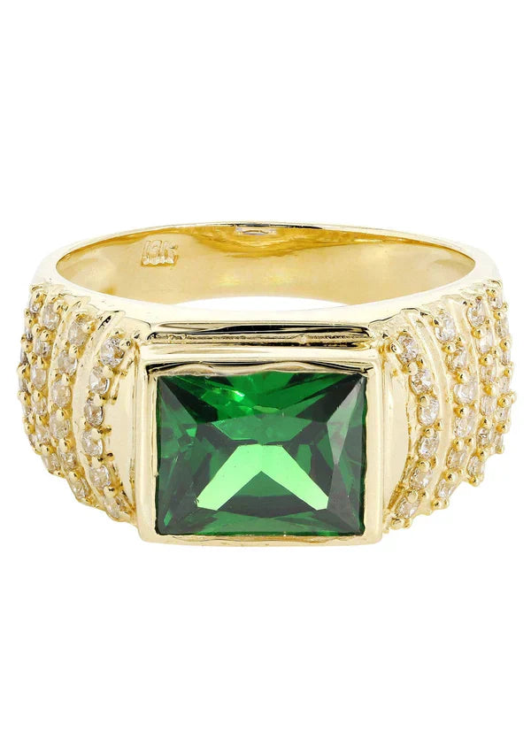 Mens Emerald Ring | 10K Solid Yellow Gold