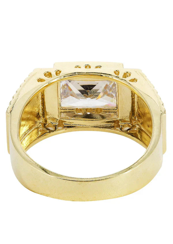 Mens Rock Crystal Ring | 10K Solid Yellow Gold | Style #12