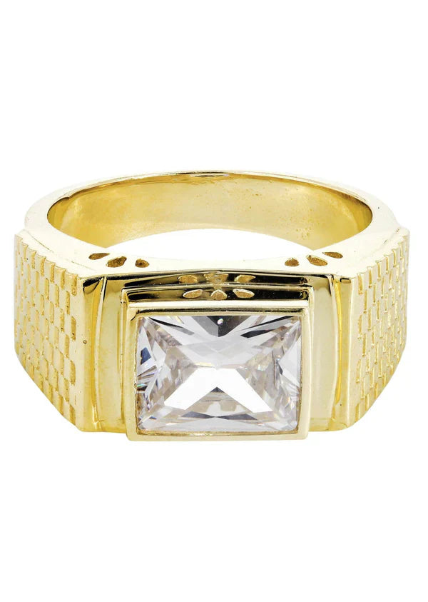 Mens Rock Crystal Ring | 10K Solid Yellow Gold | Style #12