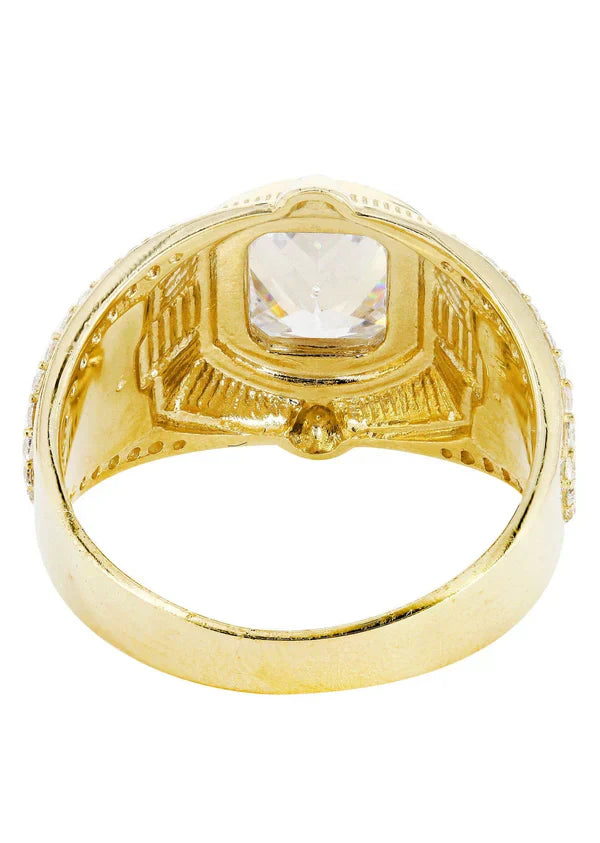 Mens Rock Crystal Ring | 10K Solid Yellow Gold | Style #11