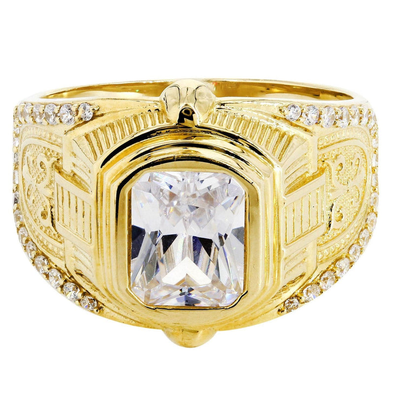 Rock Crystal 10K Gold Mens Ring | 8.7 Grams