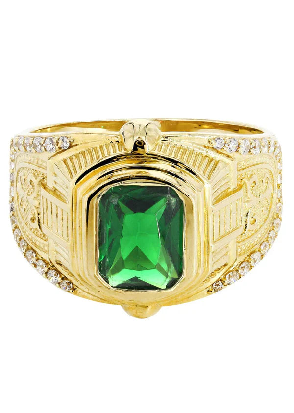 Mens Emerald Ring | 10K Solid Yellow Gold