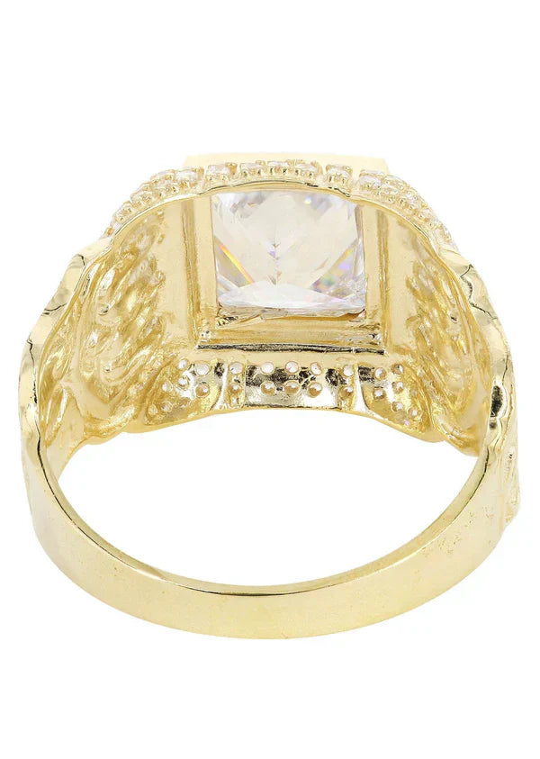 Mens Rock Crystal Ring | 10K Solid Yellow Gold | Style #8