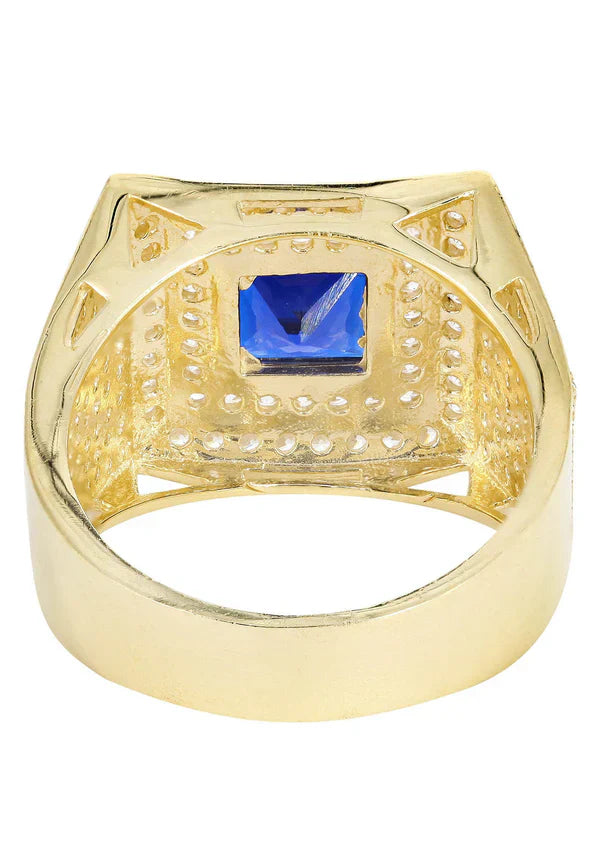 Mens Sapphire Ring | 10K Solid Yellow Gold | Style # 1