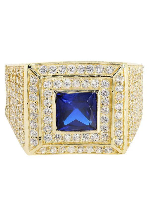 Mens Sapphire Ring | 10K Solid Yellow Gold | Style # 1