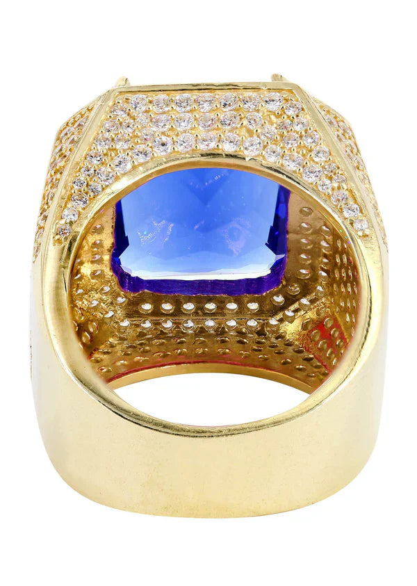 Mens Sapphire Ring | 10K Solid Yellow Gold | Style #2