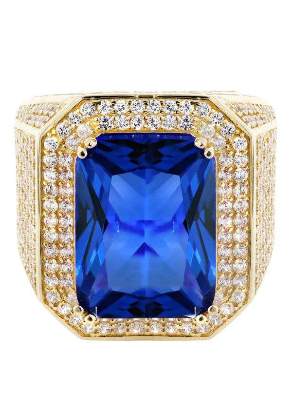 Mens Sapphire Ring | 10K Solid Yellow Gold | Style #2
