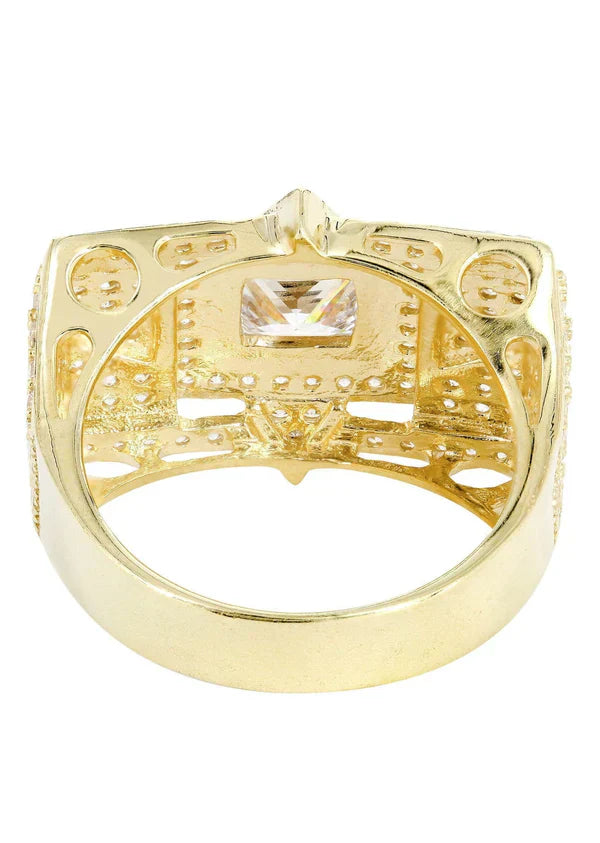 Mens Rock Crystal Ring | 10K Solid Yellow Gold | Style #5