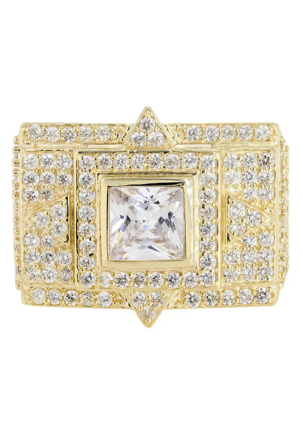 Mens Rock Crystal Ring | 10K Solid Yellow Gold | Style #5