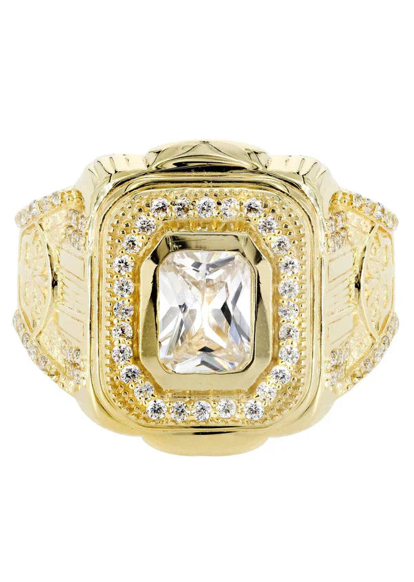 Mens Rock Crystal Ring | 10K Solid Yellow Gold | Style #10