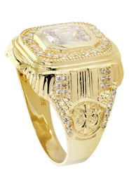 Rock Crystal  10K Gold Mens Ring | 7.9 Grams
