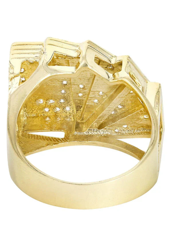 Mens Gold Cards Ring | 10K Solid Yellow Gold