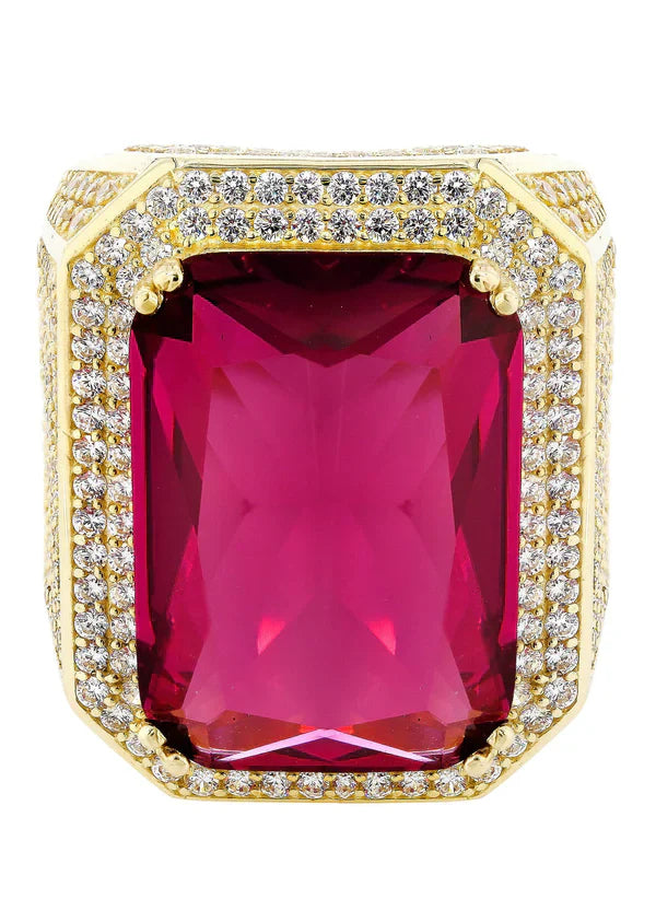 Mens Ruby Ring | 10K Solid Yellow Gold | Style #2