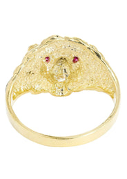Lion & Ruby 10K Gold Mens Ring | 5.8 Grams
