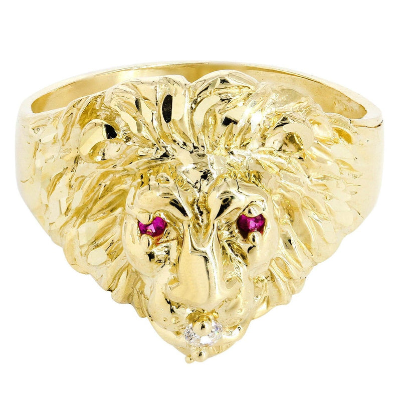 Lion & Ruby 10K Gold Mens Ring | 5.8 Grams