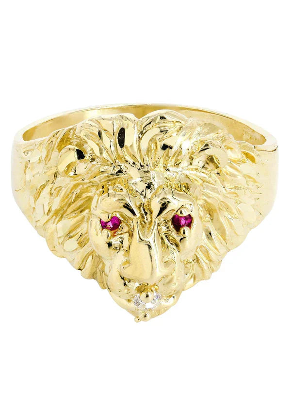 Lion & Ruby Ring | 10K Solid Yellow Gold