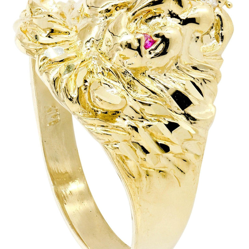 Lion & Ruby 10K Gold Mens Ring | 5.8 Grams