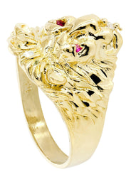 Lion & Ruby 10K Gold Mens Ring | 5.8 Grams