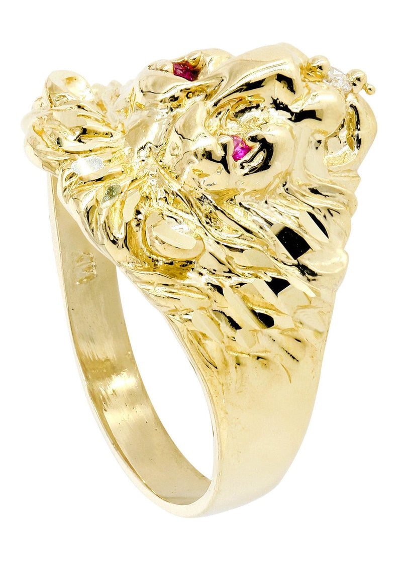 Lion & Ruby 10K Gold Mens Ring | 5.8 Grams