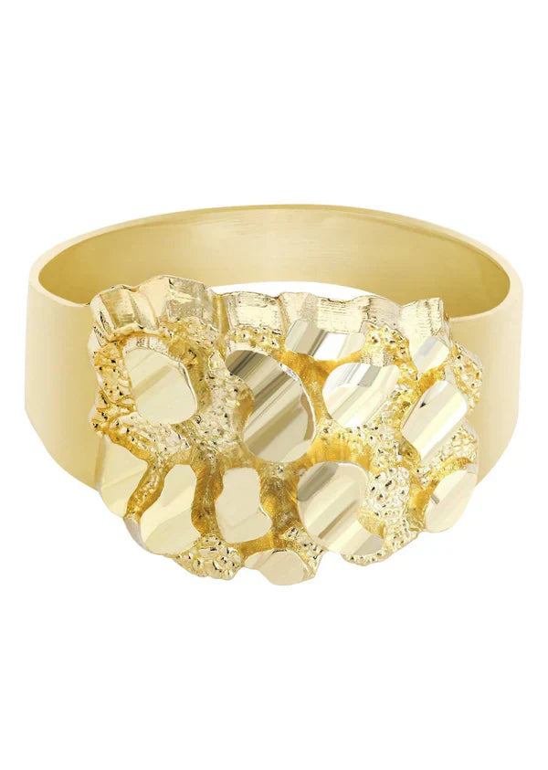 Mens Gold Nugget Ring | 10K Solid Yellow Gold