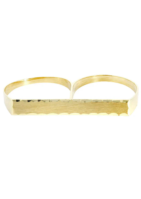 Mens Two Finger Ring | 10K Solid Yellow Gold | Engraving Available