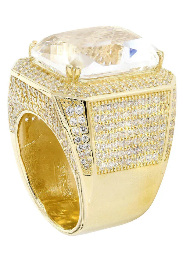 Mens Rock Crystal Ring | 10K Solid Yellow Gold | Style #7